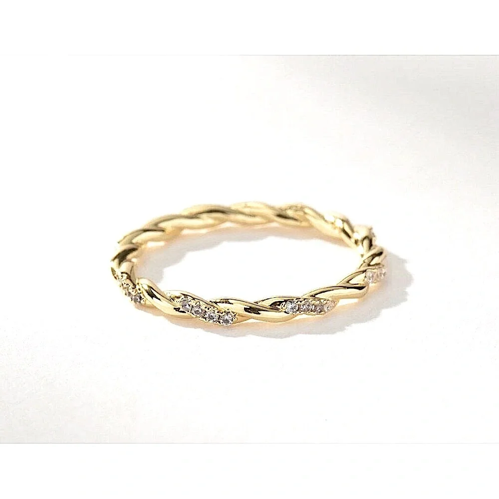 NEW 14k Gold Plated S925‎ Simulated Diamond Eternity Stacking Band Ring, Size 7